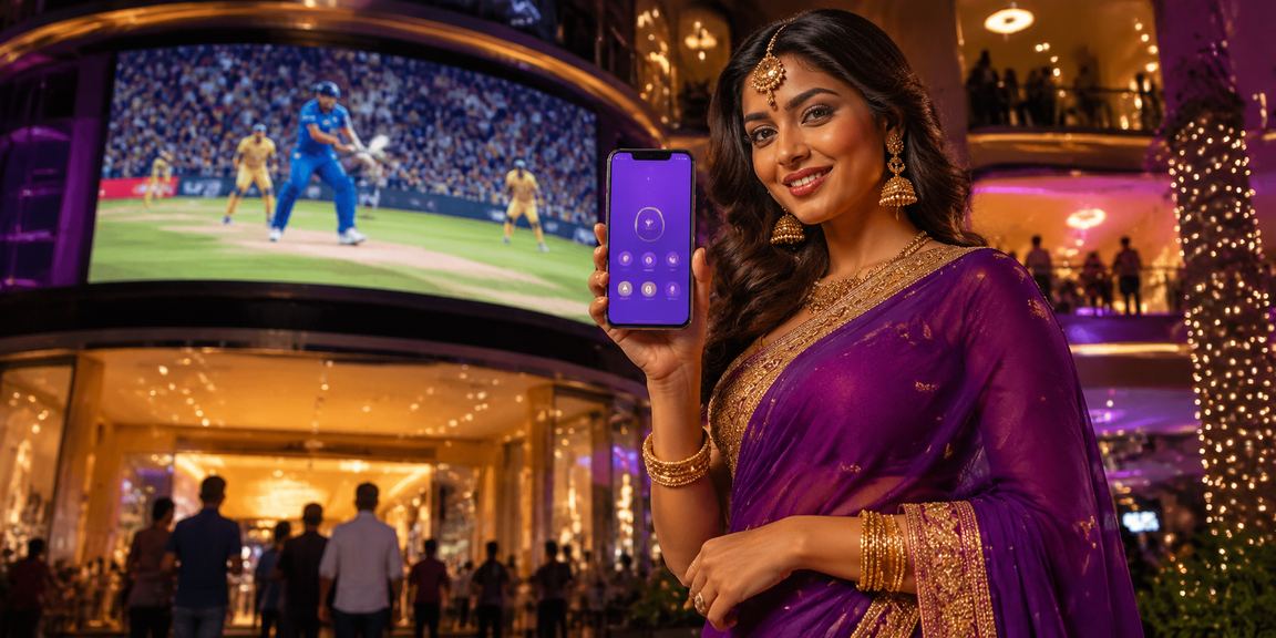 Indian cricket fans exploring online betting at a night market